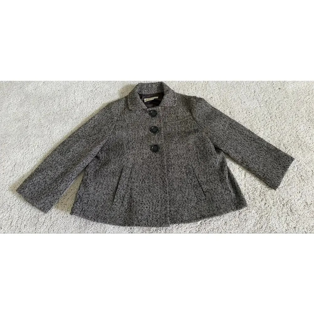 Michael Kors Herringbone Tweed Swing Jacket 3 Button Brown Gray S/P